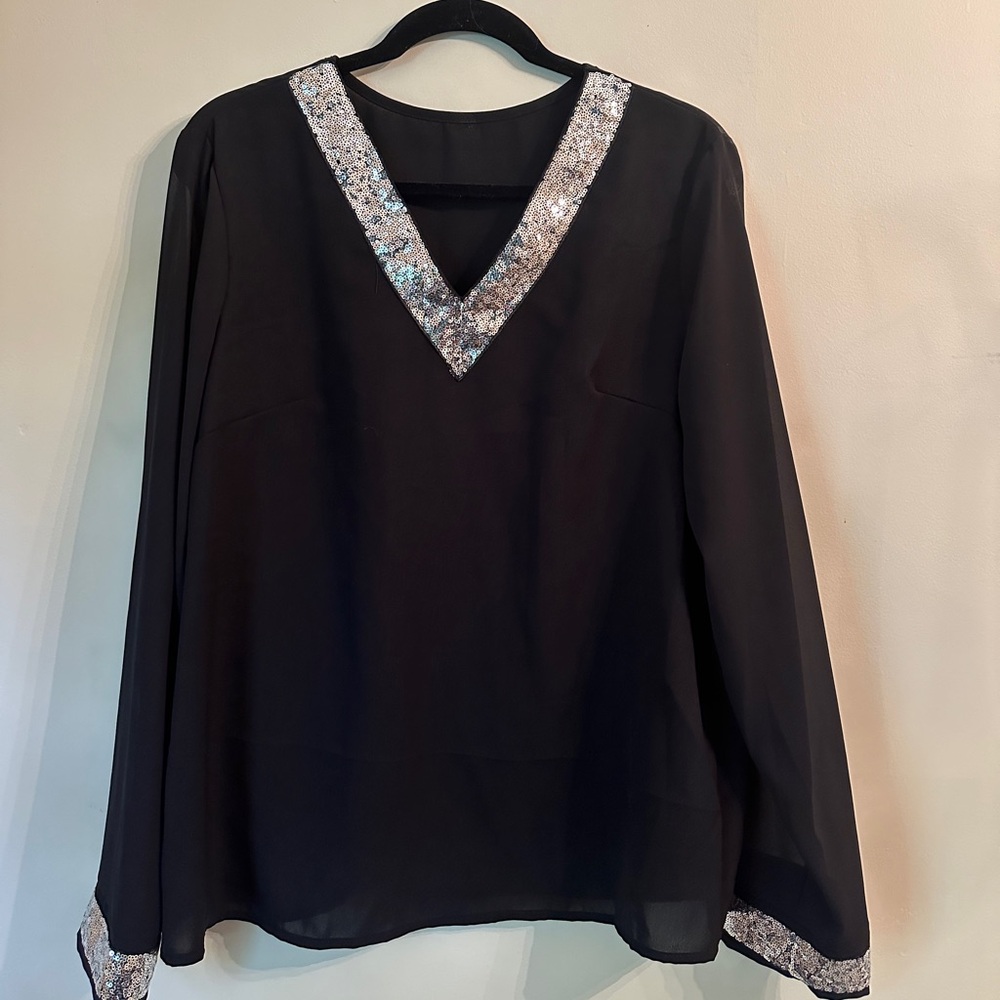Women’s sequined V neck long sleeve blouse in XL.  No tags but never worn.